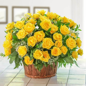 Yellow Roses In Basket